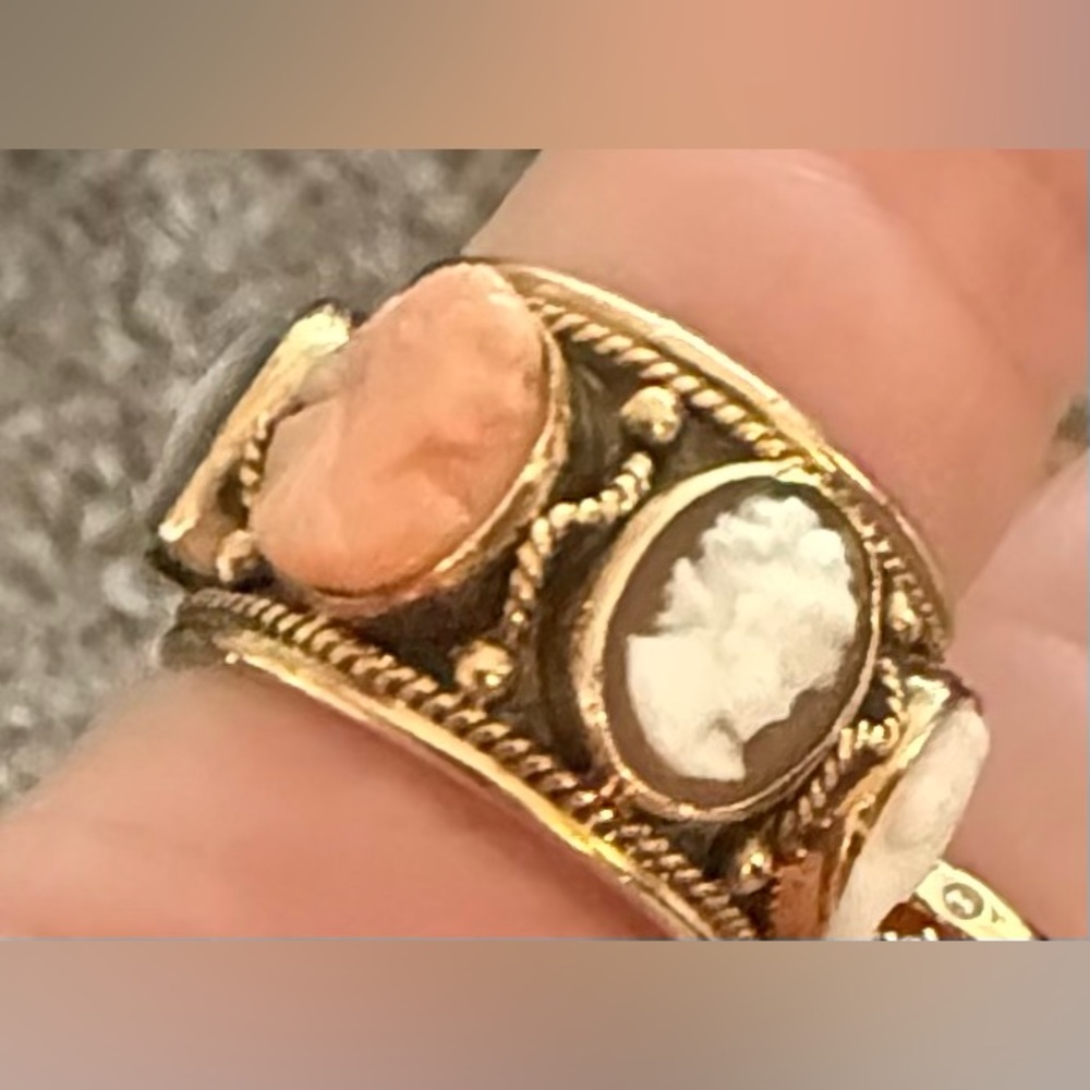 14k Cameo shell Eternity Wide Band Ring Size 8 multi color estate jewelry - Picture 4 of 8
